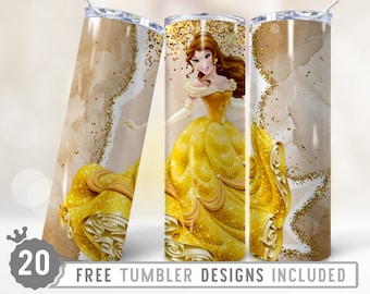 20oz Princess Girl Skinny Tumbler Wrap Png, Cartoon Character, Princess, Anime, Movie Character, Straight &Tapered Tumbler Png Design