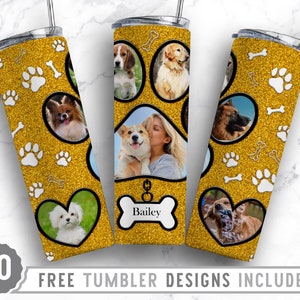 20oz Dog Paw Photo Frame Skinny Tumbler Sublimation Png, Dog Memorial Picture, Collage, Glitter, Png, Straight &Tapered Tumbler Png Design