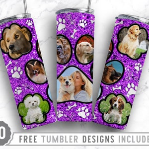 20oz Dog Paw Photo Frame Skinny Tumbler Sublimation Png, Dog Picture Frame, Collage,Glitter,Sublimation,Straight &Tapered Tumbler Png Design