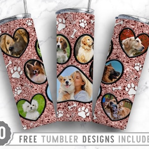 20oz Dog Paw Photo Frame Skinny Tumbler Sublimation Png, Dog Picture Mama, Collage, Glitter,Sublimation,Straight &Tapered Tumbler Png Design