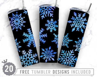 20oz Kerst Sneeuwvlok Skinny Tumbler Sublimatie Png, Kerstmis, Merry Bright, Sneeuw, Winter Sublimatie, Straight &Tapered Tumbler Png Design