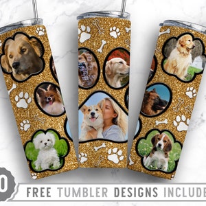 20oz Dog Paw Photo Frame Skinny Tumbler Sublimation Png, Dog Picture Mom, Collage, Glitter, Sublimation,Straight &Tapered Tumbler Png Design