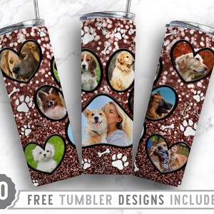 20oz Dog Paw Photo Frame Skinny Tumbler Sublimation Png, Dog Picture Mama, Collage, Glitter,Sublimation,Straight &Tapered Tumbler Png Design