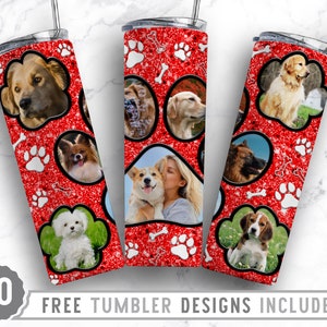 20oz Dog Paw Photo Frame Skinny Tumbler Sublimation Png, Dog Picture Frame, Collage,Glitter,Sublimation,Straight &Tapered Tumbler Png Design