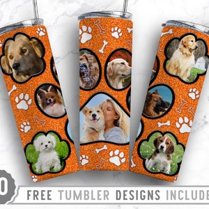 20oz Dog Paw Photo Frame Skinny Tumbler Sublimation Png, Dog Picture Frame, Collage,Glitter,Sublimation,Straight &Tapered Tumbler Png Design
