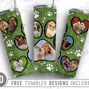 20oz Dog Paw Photo Frame Skinny Tumbler Sublimation Png, Dog Loss Picture, Collage, Glitter,Sublimation,Straight &Tapered Tumbler Png Design