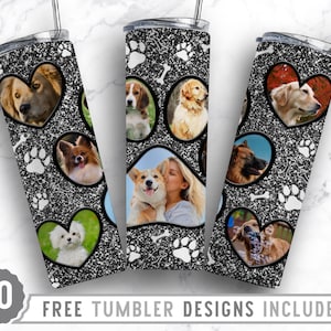 20oz Dog Paw Photo Frame Skinny Tumbler Sublimation Png, Dog Memorial Picture, Collage, Glitter, Png, Straight &Tapered Tumbler Png Design