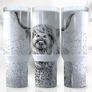 Highland Cow Glitter 40oz Quencher Tumbler Wrap, Baby Cow, Watercolor, Colorful Flower, Wrap, Sublimation, Tumbler Design, Digital Download