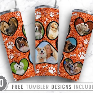 20oz Dog Paw Photo Frame Skinny Tumbler Sublimation Png, Dog Picture Mama, Collage, Glitter,Sublimation,Straight &Tapered Tumbler Png Design