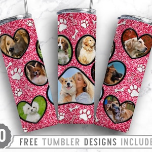 20oz Dog Paw Photo Frame Skinny Tumbler Sublimation Png, Dog Memorial Picture, Collage, Glitter, Png, Straight &Tapered Tumbler Png Design