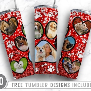 20oz Dog Paw Photo Frame Skinny Tumbler Sublimation Png, Dog Loss Picture, Collage, Glitter,Sublimation,Straight &Tapered Tumbler Png Design
