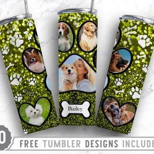 20oz Dog Paw Photo Frame Skinny Tumbler Sublimation Png, Fur Mama Picture, Collage, Glitter,Sublimation,Straight &Tapered Tumbler Png Design