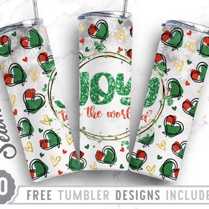 Zestaw 20oz Skinny Tumbler Design Sublimacja Szablon Boże Narodzenie, Boże Narodzenie Png, Serce Skinny, Owiń Sublimacja Prosta i Zwężana Kubek, Png