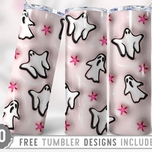 20oz Halloween Skinny Tumbler Sublimation Png, 3D Inflated Halloween Ghost,Spooky Png,3D Ghost Tumbler Wrap Design,Straight &Tapered Tumbler