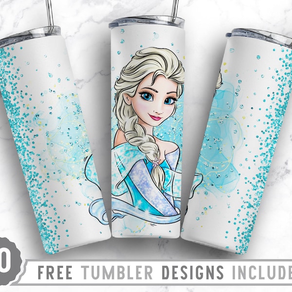 20oz Frozen Skinny Tumbler Sublimation Png, Princess, Cartoon Character, Birthday, Girls, Sublimation, Straight &Tapered Tumbler Png Design