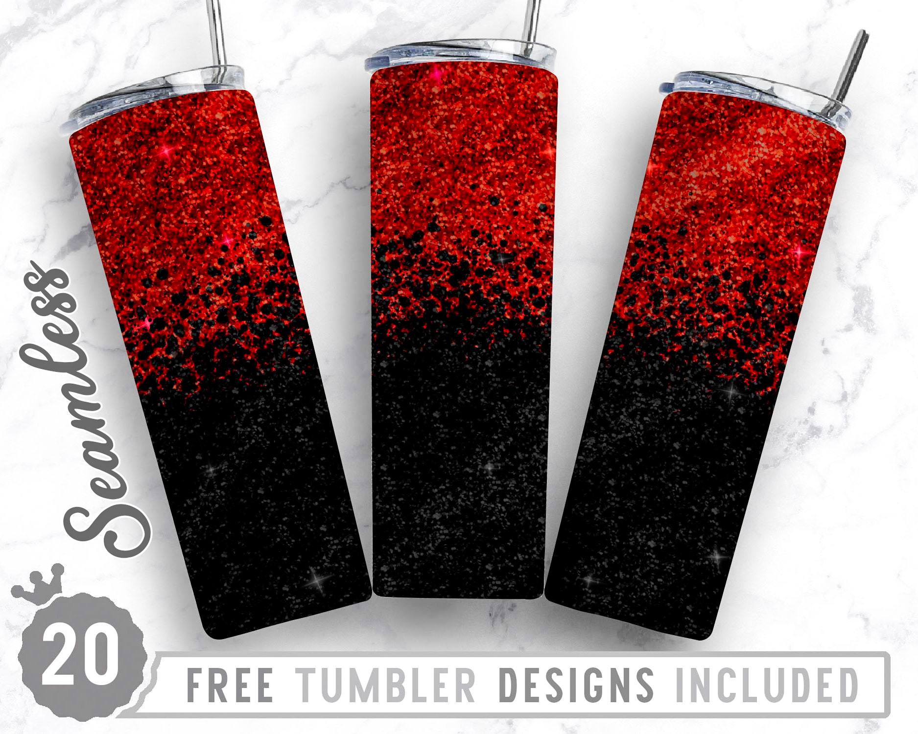Black Red Glitter 20oz Skinny Tumbler Wrap Design Gift for Etsy