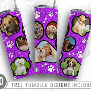 20oz Dog Paw Photo Frame Skinny Tumbler Sublimation Png, Dog Picture Frame, Collage,Glitter,Sublimation,Straight &Tapered Tumbler Png Design