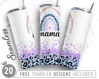 20oz Skinny Tumbler Design Sublimation Template Rainbow Mama, Gift For Mom, Glitter, Animal Print, Wrap Sublimation Straight&Tapered Tumbler