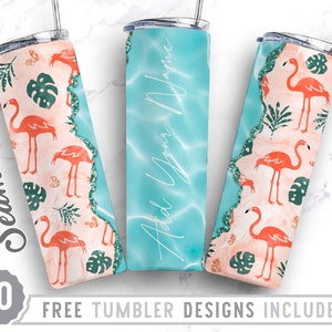 Bundle 20oz Skinny Tumbler Design Sublimation Template Flamingo, Flamingo Png, Monstera Design, Wrap Sublimation Straight&Tapered Tumbler