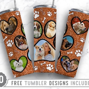 20oz Dog Paw Photo Frame Skinny Tumbler Sublimation Png, Dog Loss Picture, Collage, Glitter,Sublimation,Straight &Tapered Tumbler Png Design