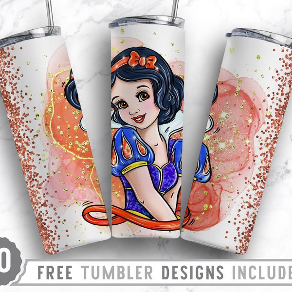 20oz Princess Snow Skinny Tumbler Sublimation Png, Cartoon Character, Princess Snow White, Love, Png, Straight &Tapered Tumbler Png Design