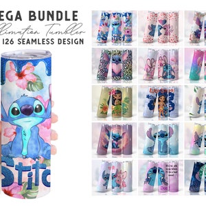 Mega Bundle 20oz Stitch Skinny Tumbler Wrap Png, Cartoon Character, Stitch Pink Hibiscus, Stitch Color Anime Cartoon, Stitch Skinny Tumbler