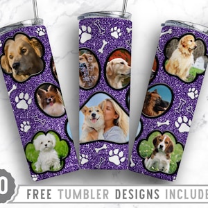 20oz Dog Paw Photo Frame Skinny Tumbler Sublimation Png, Dog Picture Mom, Collage, Glitter, Sublimation,Straight &Tapered Tumbler Png Design