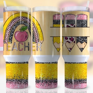 40oz Teacher Rainbow Quencher Tumbler Wrap, Fuel, Pencils, Leopard, Best Teacher Appreciation, Wrap, Sublimation,Png,Seamless,Tumbler Design