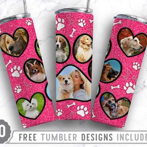 20oz Dog Paw Photo Frame Skinny Tumbler Sublimation Png, Dog Picture Mama, Collage, Glitter,Sublimation,Straight &Tapered Tumbler Png Design