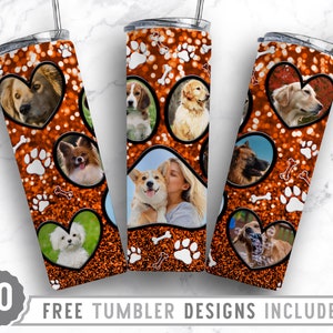 20oz Dog Paw Photo Frame Skinny Tumbler Sublimation Png, Dog Loss Picture, Collage, Glitter,Sublimation,Straight &Tapered Tumbler Png Design