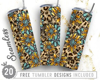 Leopard Sunflower Holstein Calves 20oz Skinny Tumbler Wrap Design, Gift For Her, Cheetah, Straight&Tapered Tumbler Design, Digital Download