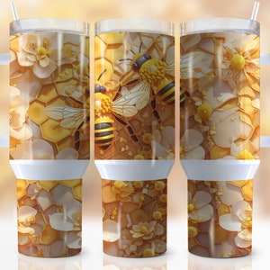 40oz Bee Honeycomb Quencher Tumbler Wrap, 3d Bee Honeycomb, Summer Tumbler, Flower Png, Wrap, Sublimation, Png,Seamless,Tumbler Design
