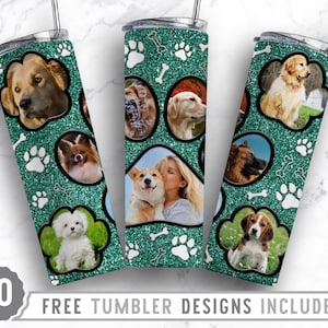 20oz Dog Paw Photo Frame Skinny Tumbler Sublimation Png, Dog Picture Mom, Collage, Glitter, Sublimation,Straight &Tapered Tumbler Png Design
