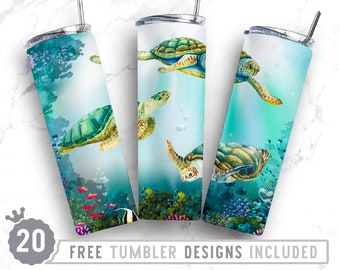 20oz Sea Turtles Skinny Tumbler Sublimation Png, Ocean Life, Animal, Turtle Summer, Holiday, Sublimation, Png, Straight &Tapered Tumbler Png