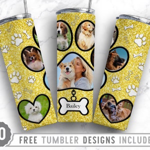 20oz Dog Paw Photo Frame Skinny Tumbler Sublimation Png, Fur Mom Picture, Collage, Glitter, Sublimation,Straight &Tapered Tumbler Png Design