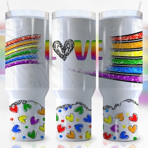 40oz Pride Love Quencher Tumbler Wrap, Lgbtq, Rainbow, Gay Pride, LGBTQIA+, Love is Love, Glitter, Wrap, Sublimation,Seamless,Tumbler Design
