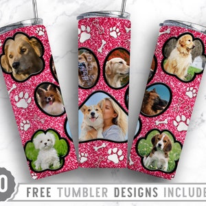 20oz Dog Paw Photo Frame Skinny Tumbler Sublimation Png, Dog Picture Mom, Collage, Glitter, Sublimation,Straight &Tapered Tumbler Png Design
