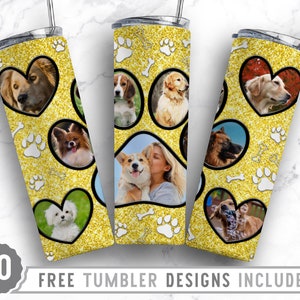 20oz Dog Paw Photo Frame Skinny Tumbler Sublimation Png, Dog Memorial Picture, Collage, Glitter, Png, Straight &Tapered Tumbler Png Design