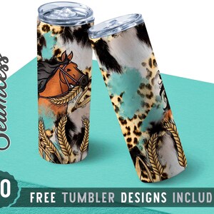20oz Skinny Tumbler Design Sublimation Template Western Lightning Bolt, Leopard Cheetah Print, Wrap Sublimation Straight&Tapered Tumbler