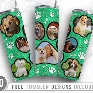 20oz Dog Paw Photo Frame Skinny Tumbler Sublimation Png, Dog Picture Frame, Collage,Glitter,Sublimation,Straight &Tapered Tumbler Png Design