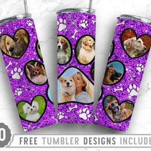 20oz Dog Paw Photo Frame Skinny Tumbler Sublimation Png, Dog Picture Mama, Collage, Glitter,Sublimation,Straight &Tapered Tumbler Png Design