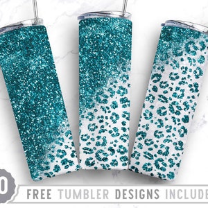 20oz Leopard Glitter Skinny Tumbler Sublimation Png, Agata, Glitter, Animal Print, Rose, Gold, Sublimation, Straight &Tapered Tumbler Png