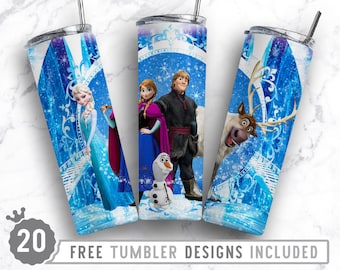 20オンス フローズン スキニー タンブラー 昇華 PNG、プリンセス、漫画キャラクター、誕生日、女の子、昇華、ストレート & テーパード タンブラー PNG デザイン