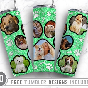 20oz Dog Paw Photo Frame Skinny Tumbler Sublimation Png, Dog Picture Mom, Collage, Glitter, Sublimation,Straight &Tapered Tumbler Png Design