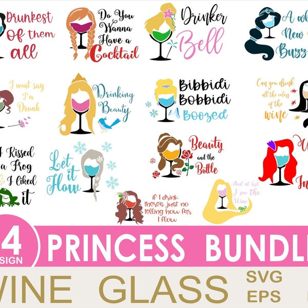 Princess Wine Glass Svg Bundle,Princess Svg,Princess Wine Glass Svg,Mermaid Svg,Anna Svg,Frozen Svg,Elsa Svg,Instant Download,Svg For Cricut