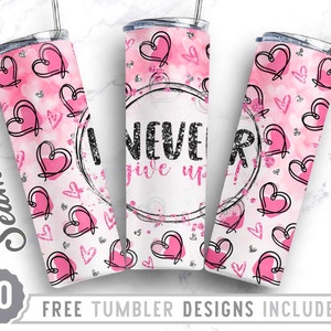 Bundel 20oz mager Tumbler ontwerp sublimatie sjabloon kanker, geef nooit op, hart mager ontwerp, wrap sublimatie rechte en taps toelopende tuimelaar