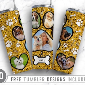 20oz Dog Paw Photo Frame Skinny Tumbler Sublimatie Png, Fur Mama Foto, Collage, Glitter, Sublimatie, Rechte & Taps toelopende Tumbler Png Design