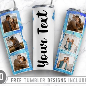 20oz Photo Frame Marble Skinny Tumbler Sublimation Png, Picture Family Frame, Collage, Glitter,Sublimation,Png,Straight &Tapered Tumbler Png