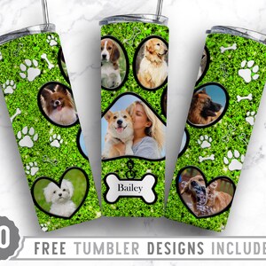 20oz Dog Paw Photo Frame Skinny Tumbler Sublimation Png, Fur Mama Picture, Collage, Glitter,Sublimation,Straight &Tapered Tumbler Png Design