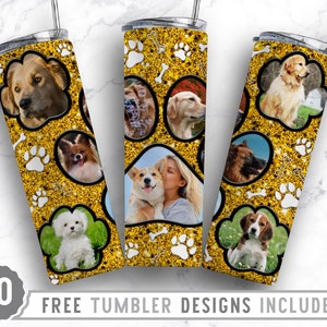 20oz Dog Paw Photo Frame Skinny Tumbler Sublimation Png, Dog Picture Frame, Collage,Glitter,Sublimation,Straight &Tapered Tumbler Png Design